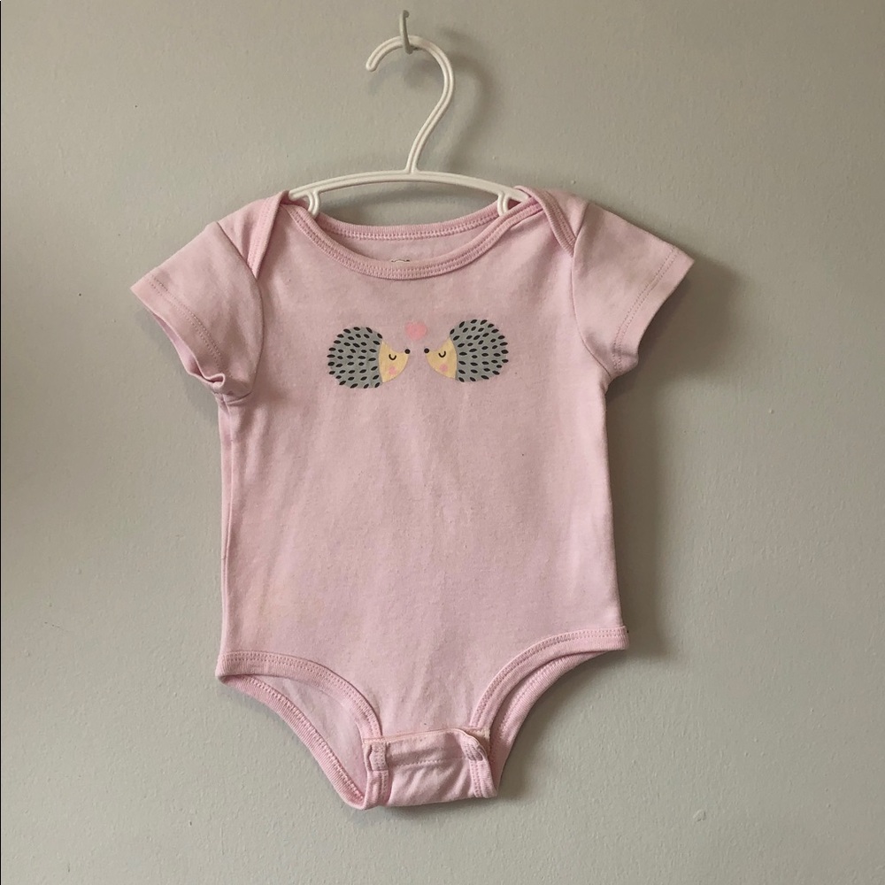 Soft Pink Baby One-Piece Bodysuit with Hedgehog Graphic